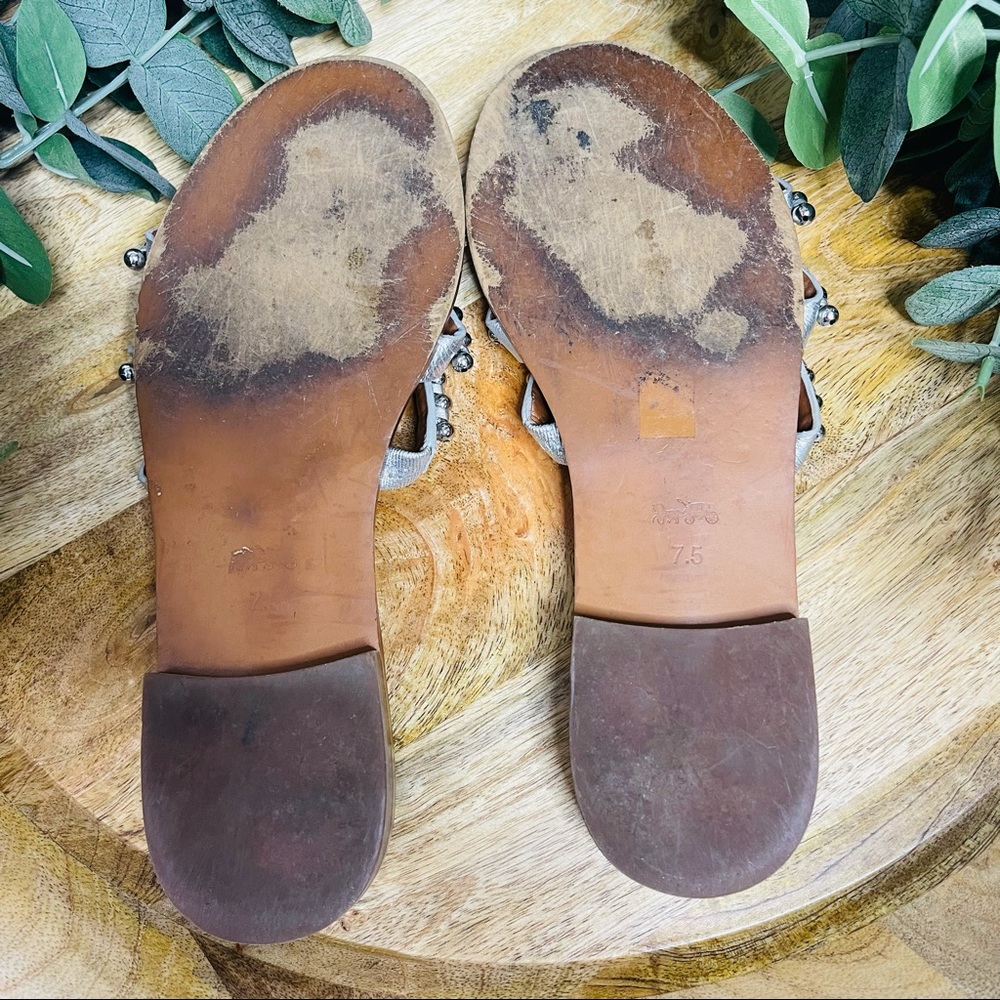 Coach - Isa Studded Metallic Leather Slide Sandal 7.5 - Picture 10 of 16